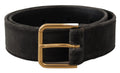 Brown Velvet Gold Tone Logo Metal Waist Buckle Belt - 60-cm-24-inches