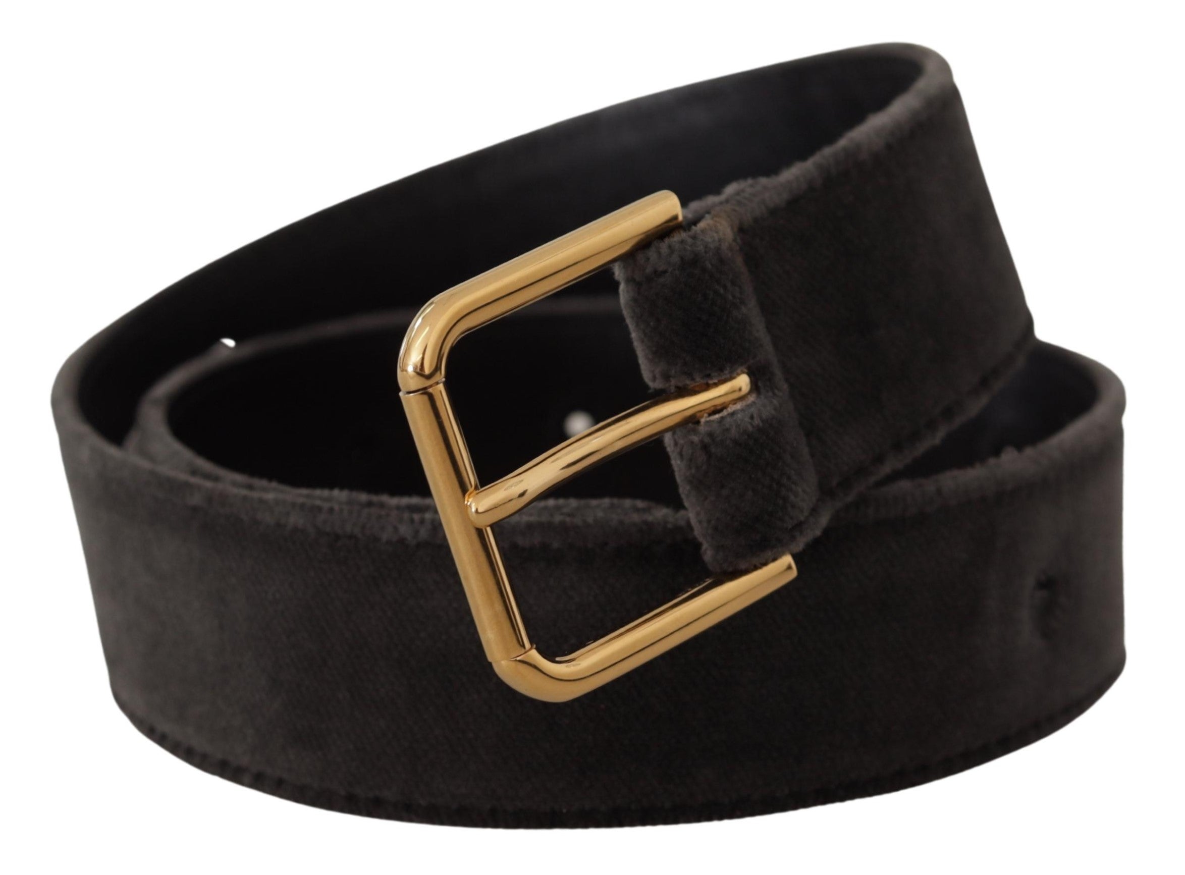Brown Velvet Gold Tone Logo Metal Waist Buckle Belt - 60-cm-24-inches