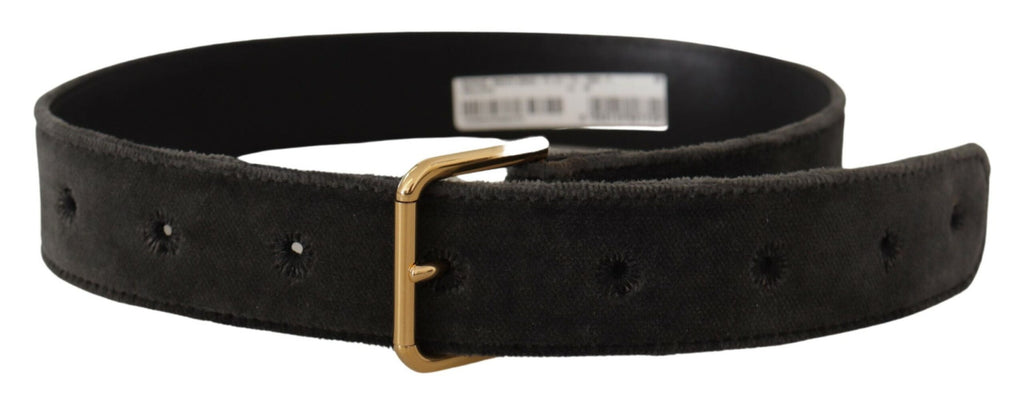 Brown Velvet Gold Tone Logo Metal Waist Buckle Belt - 60-cm-24-inches