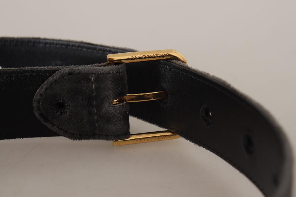 Brown Velvet Gold Tone Logo Metal Waist Buckle Belt - 60-cm-24-inches