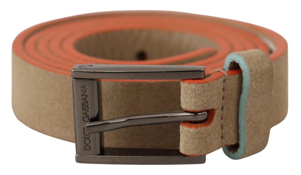 Nude Beige Skinny Logo Engraved Waist Buckle Belt - 90-cm-36-inches