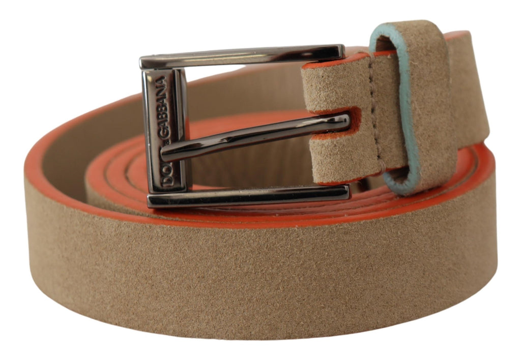 Nude Beige Skinny Logo Engraved Waist Buckle Belt - 90-cm-36-inches