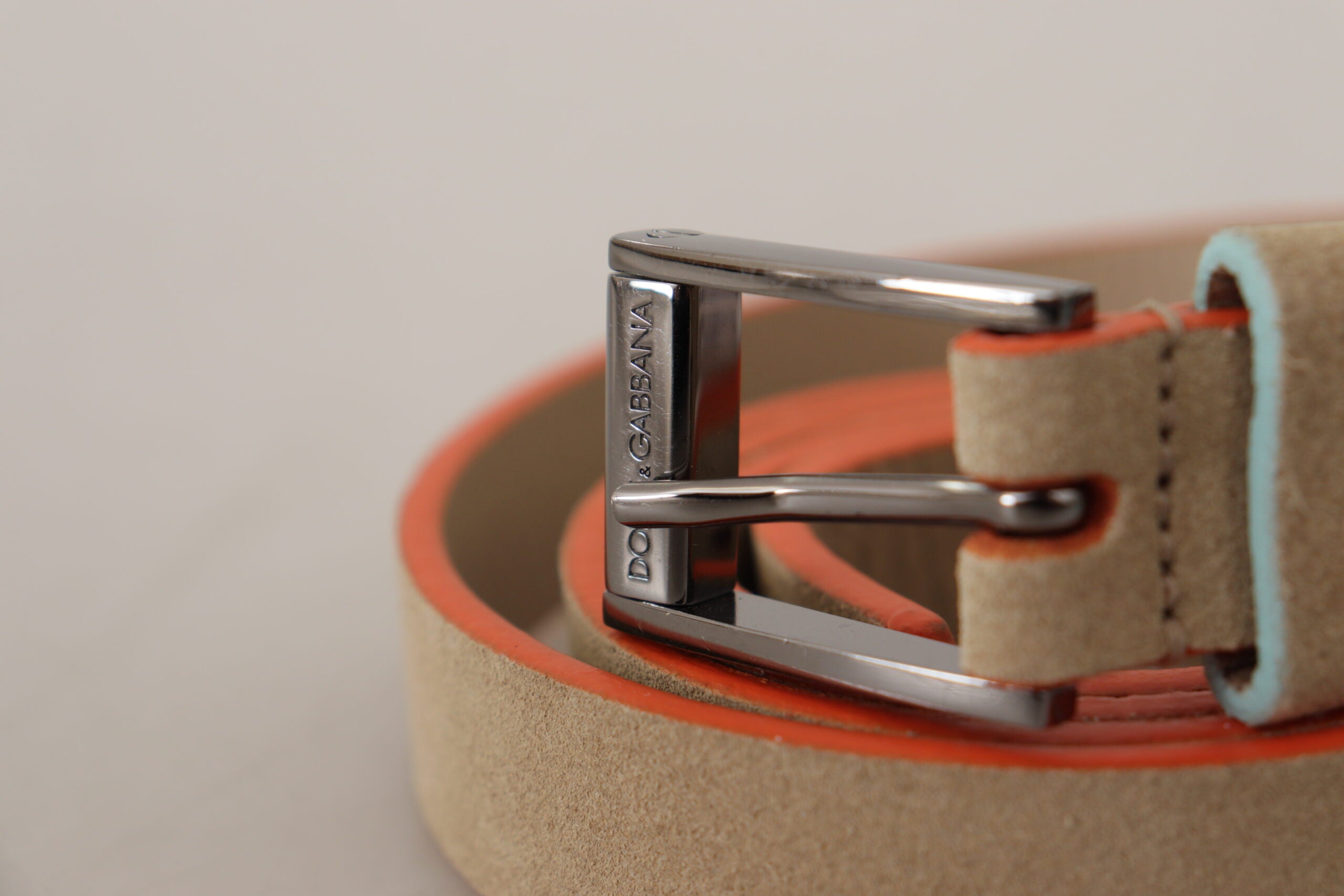 Nude Beige Skinny Logo Engraved Waist Buckle Belt - 90-cm-36-inches