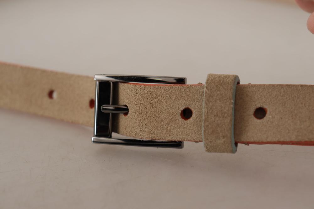 Nude Beige Skinny Logo Engraved Waist Buckle Belt - 90-cm-36-inches