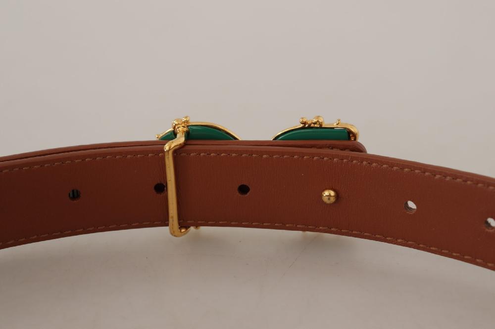 Brown Leather Baroque Gold DG Logo Waist Buckle Belt - 75-cm-30-inches