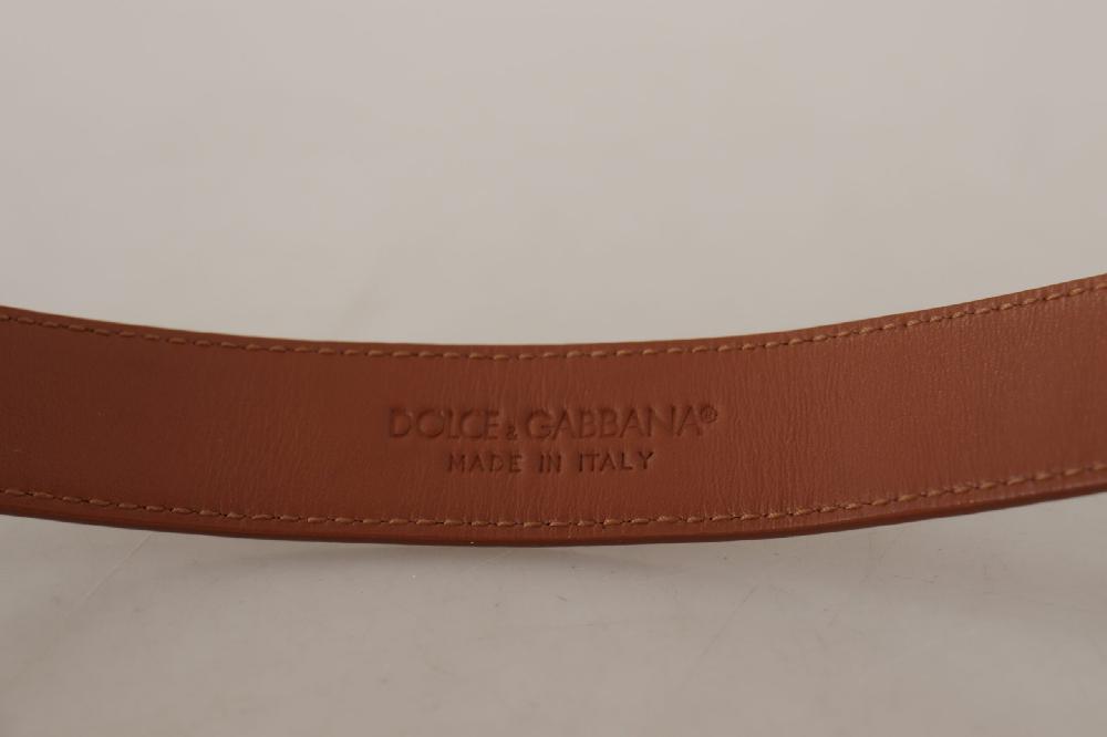 Brown Leather Baroque Gold DG Logo Waist Buckle Belt - 75-cm-30-inches