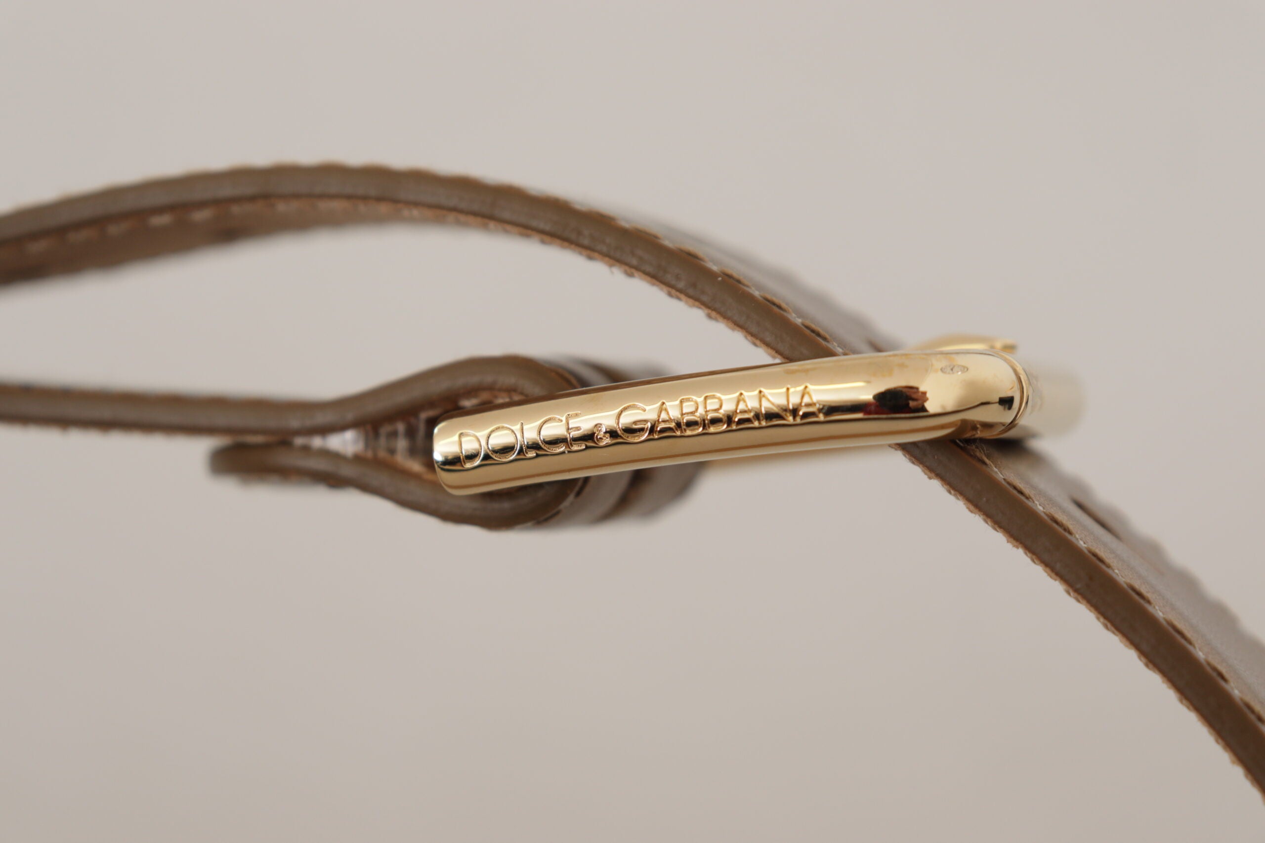 Bronze Leather Gold Logo Engraved Waist Buckle Belt - 65-cm-26-inches
