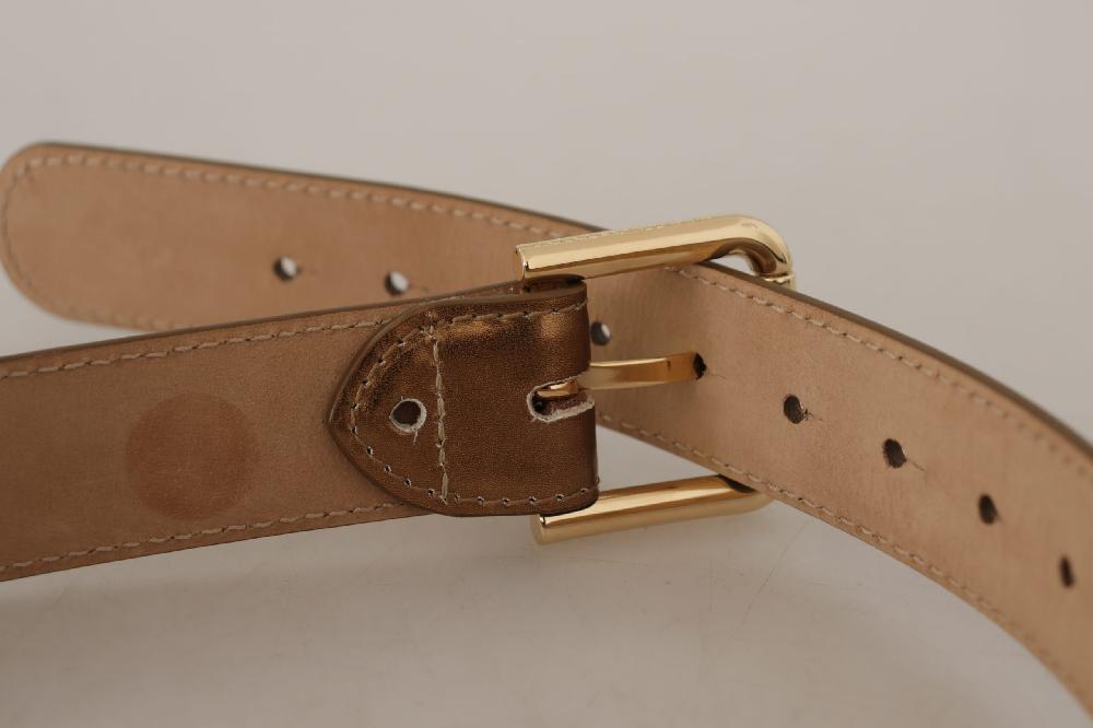 Bronze Leather Gold Logo Engraved Waist Buckle Belt - 65-cm-26-inches