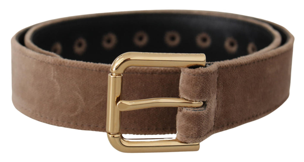 Light Brown Velvet Gold Tone Logo Metal Buckle Belt - 65-cm-26-inches