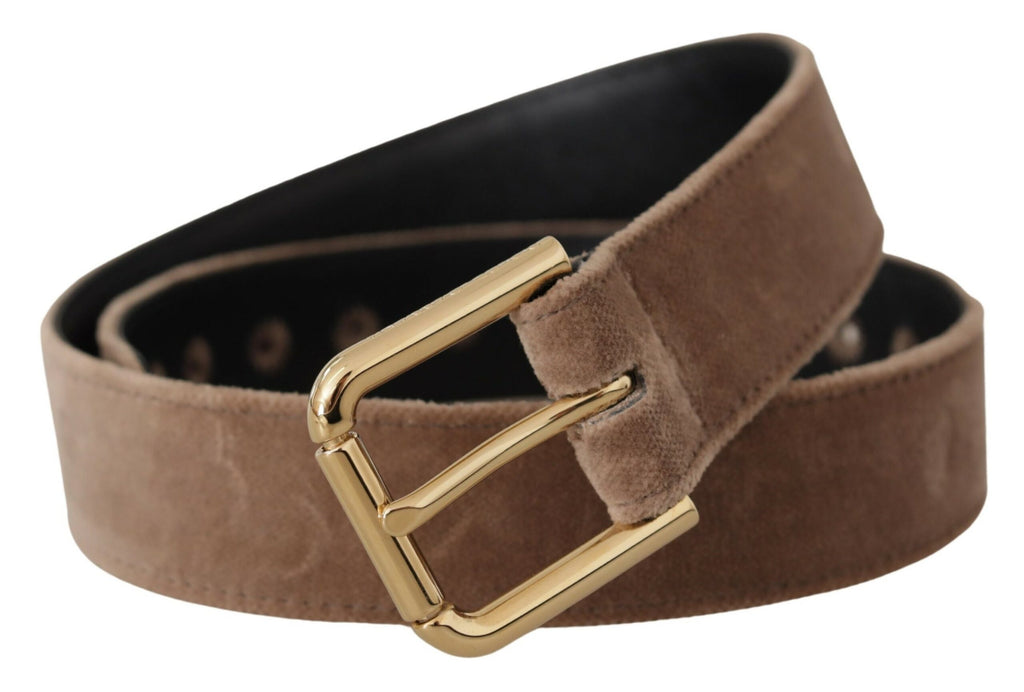 Light Brown Velvet Gold Tone Logo Metal Buckle Belt - 65-cm-26-inches