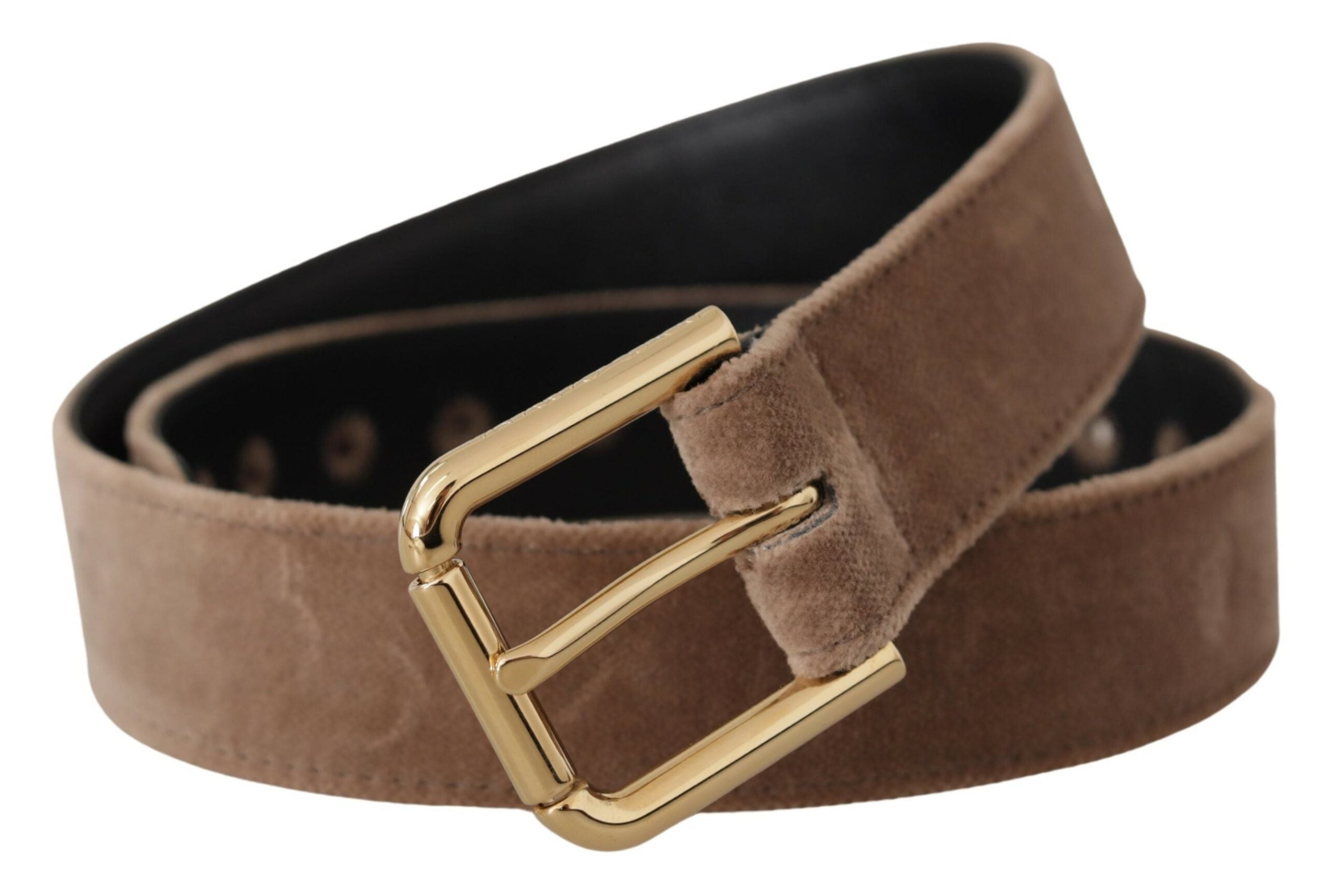 Light Brown Velvet Gold Tone Logo Metal Buckle Belt - 65-cm-26-inches