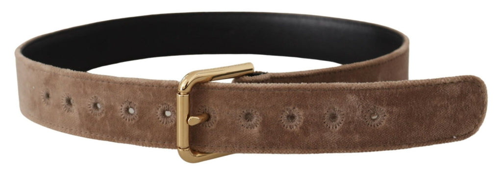 Light Brown Velvet Gold Tone Logo Metal Buckle Belt - 65-cm-26-inches