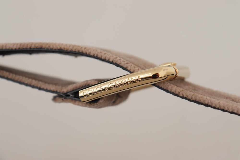 Light Brown Velvet Gold Tone Logo Metal Buckle Belt - 65-cm-26-inches