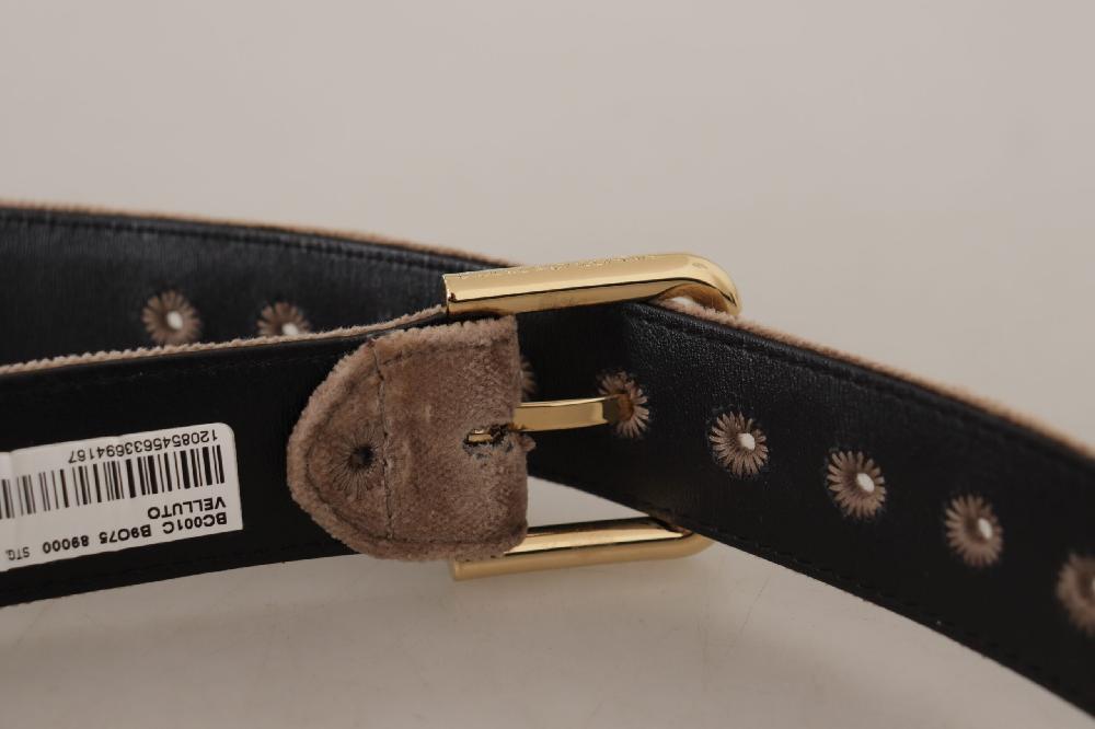 Light Brown Velvet Gold Tone Logo Metal Buckle Belt - 65-cm-26-inches