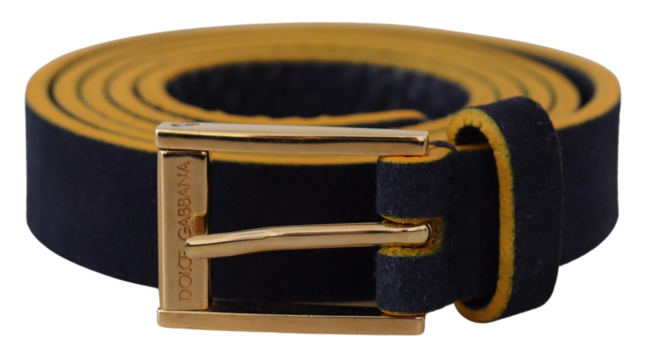 Blue Suede Yellow Gold Metal Logo Buckle Belt - 90-cm-36-inches