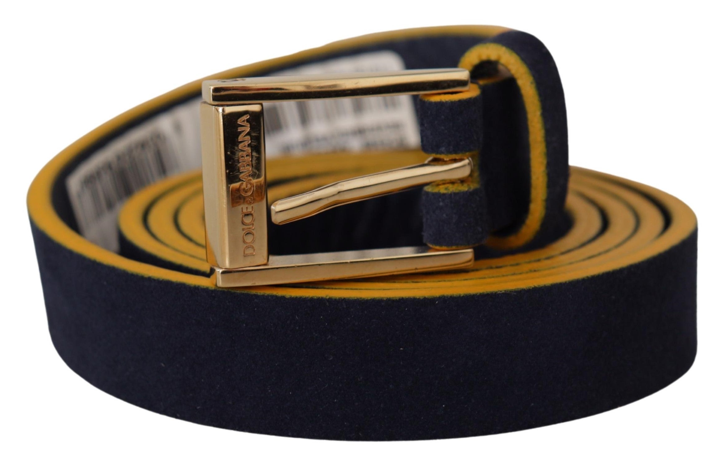 Blue Suede Yellow Gold Metal Logo Buckle Belt - 90-cm-36-inches