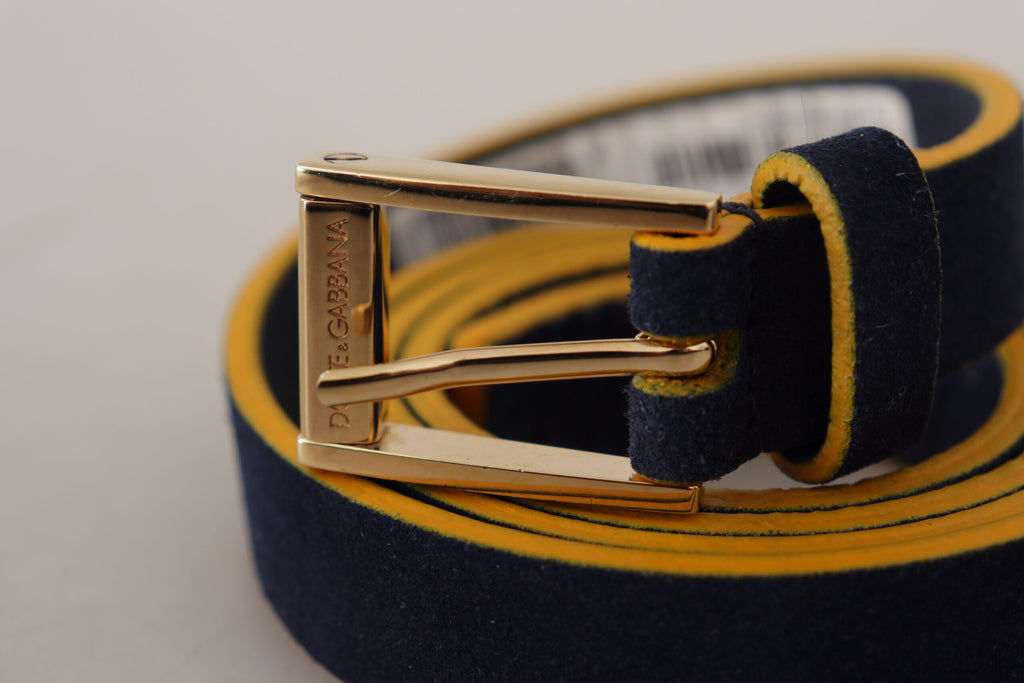 Blue Suede Yellow Gold Metal Logo Buckle Belt - 90-cm-36-inches