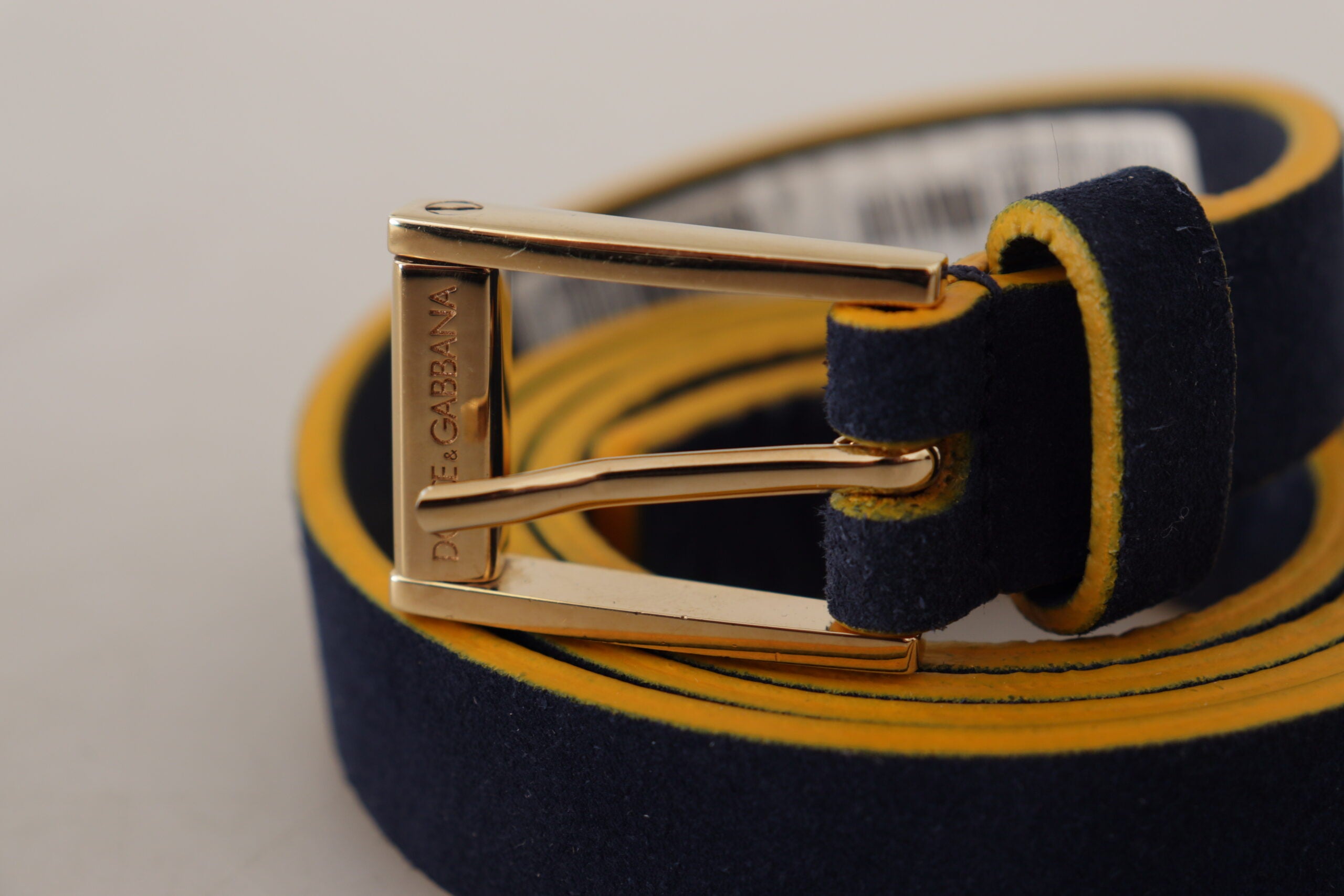 Blue Suede Yellow Gold Metal Logo Buckle Belt - 90-cm-36-inches