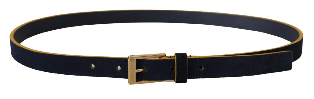 Blue Suede Yellow Gold Metal Logo Buckle Belt - 90-cm-36-inches