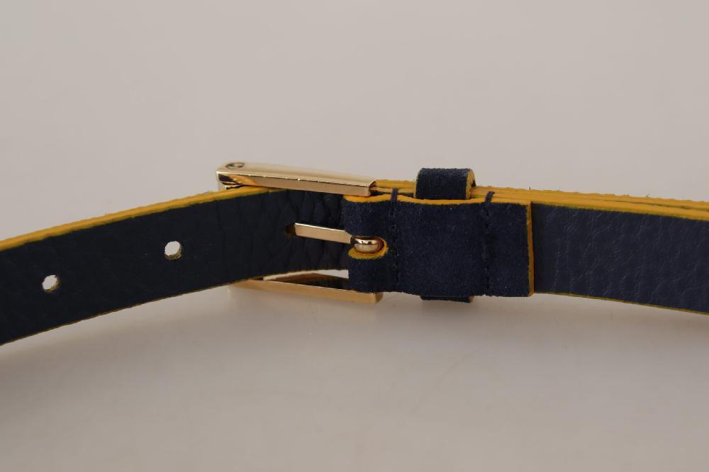 Blue Suede Yellow Gold Metal Logo Buckle Belt - 90-cm-36-inches