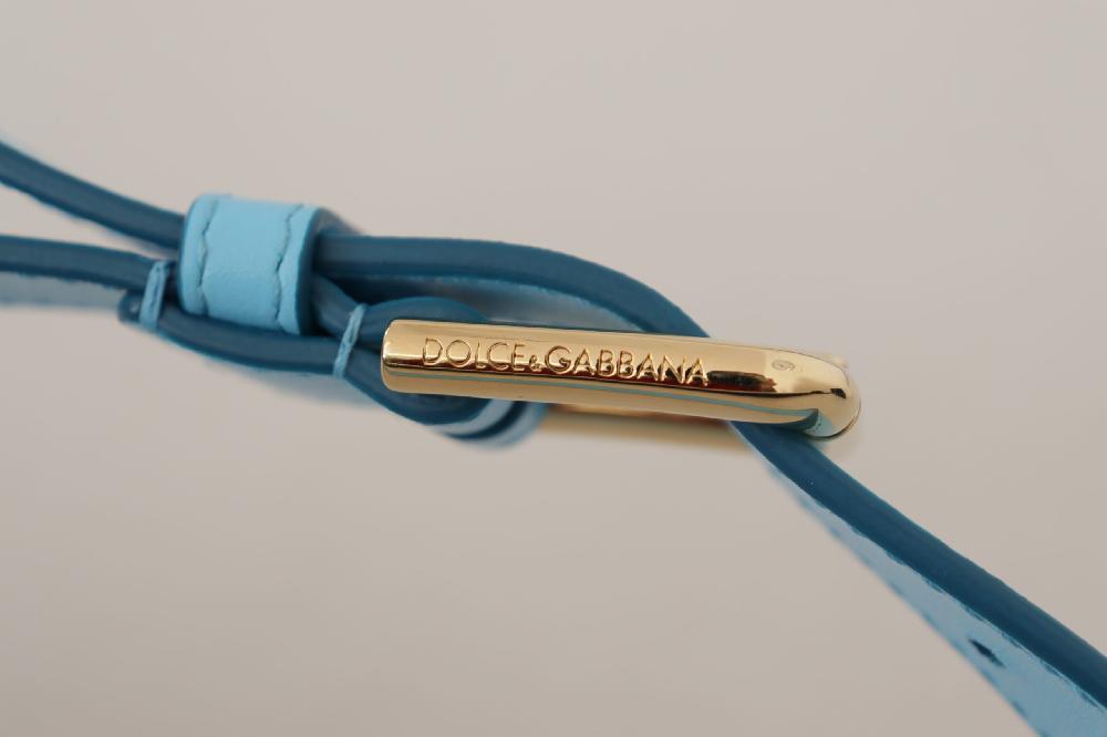 Sky Blue Leather Gold Tone Metal Logo Buckle Belt - 90-cm-36-inches