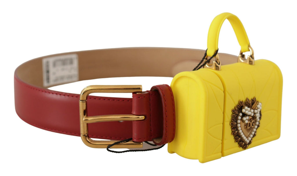 Red Leather Yellow DEVOTION Heart Bag Buckle Belt - 75-cm-30-inches