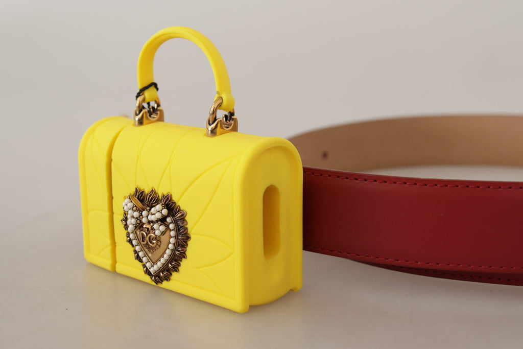 Red Leather Yellow DEVOTION Heart Bag Buckle Belt - 75-cm-30-inches