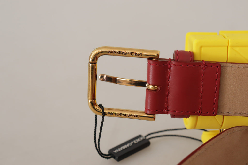 Red Leather Yellow DEVOTION Heart Bag Buckle Belt - 75-cm-30-inches