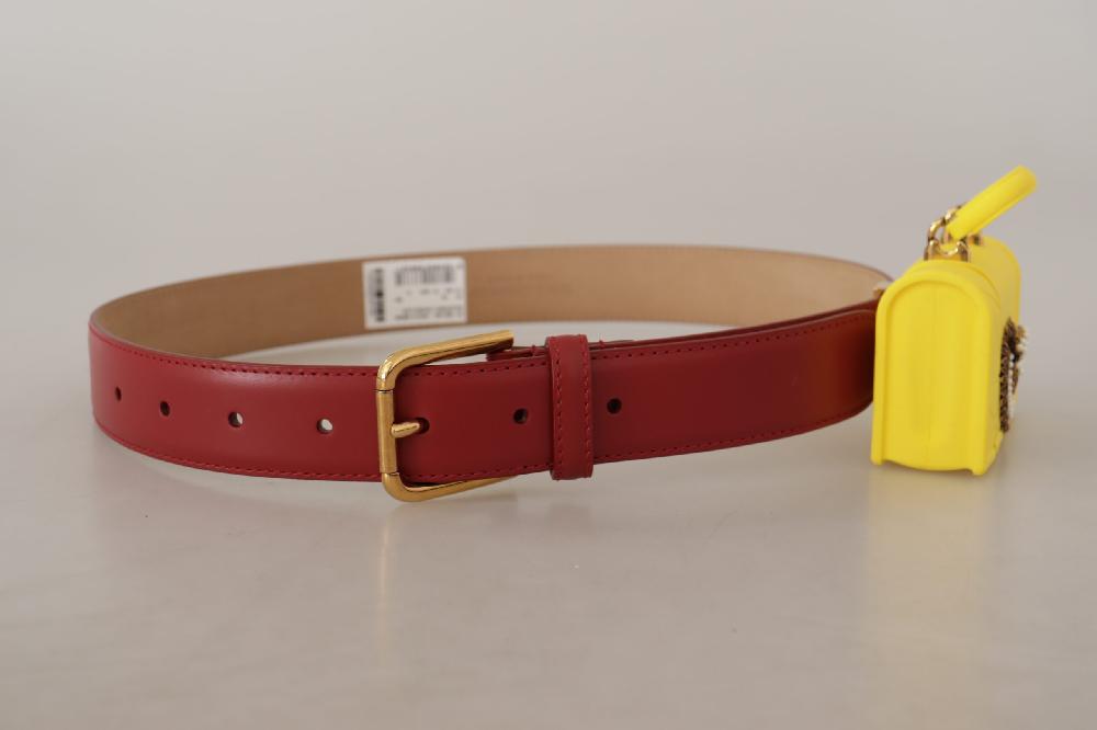 Red Leather Yellow DEVOTION Heart Bag Buckle Belt - 75-cm-30-inches