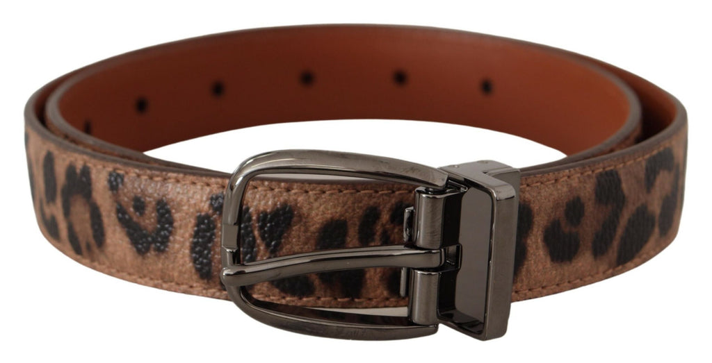 Brown Leopard Embossed Leather Buckle Belt - 75-cm-30-inches