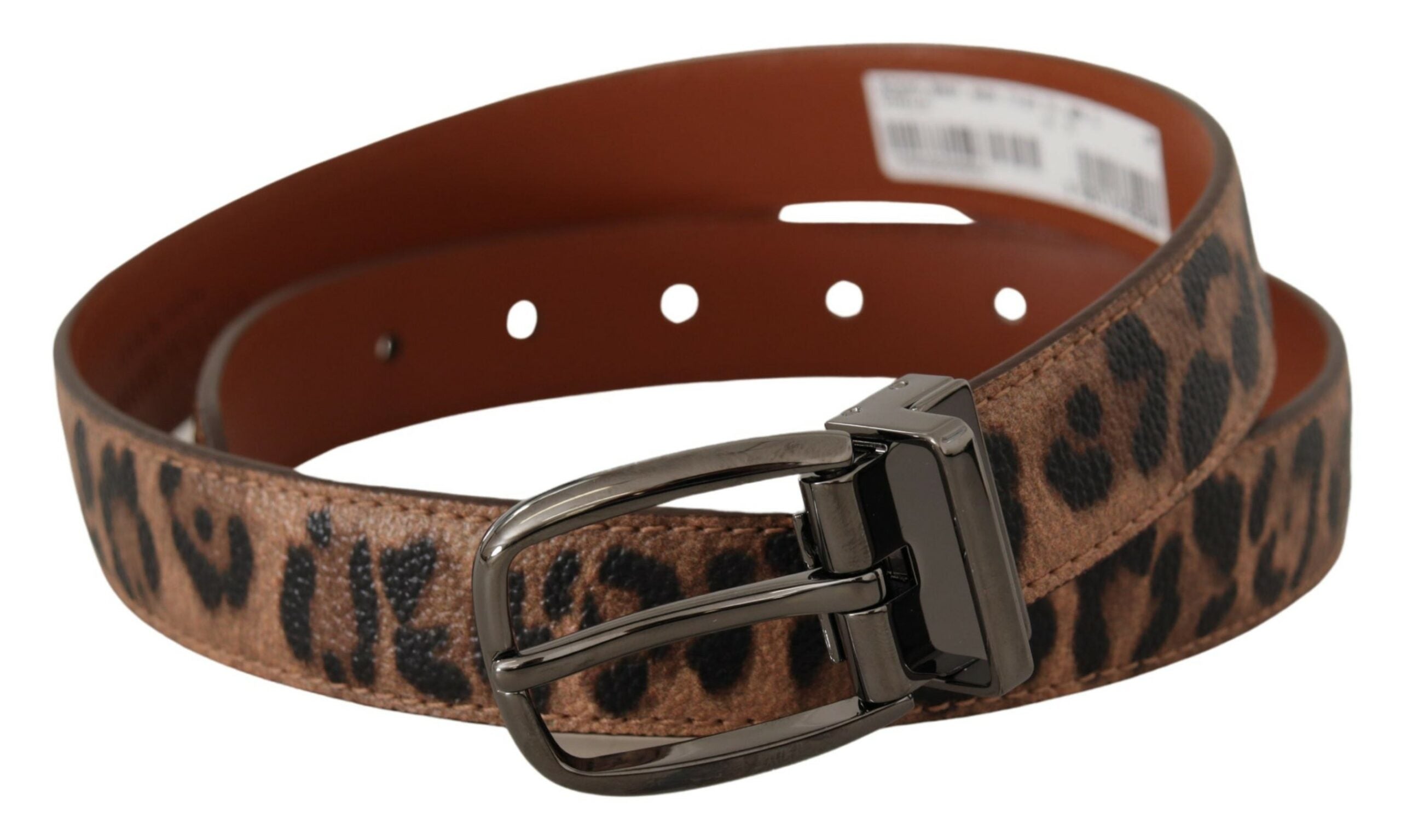 Brown Leopard Embossed Leather Buckle Belt - 75-cm-30-inches