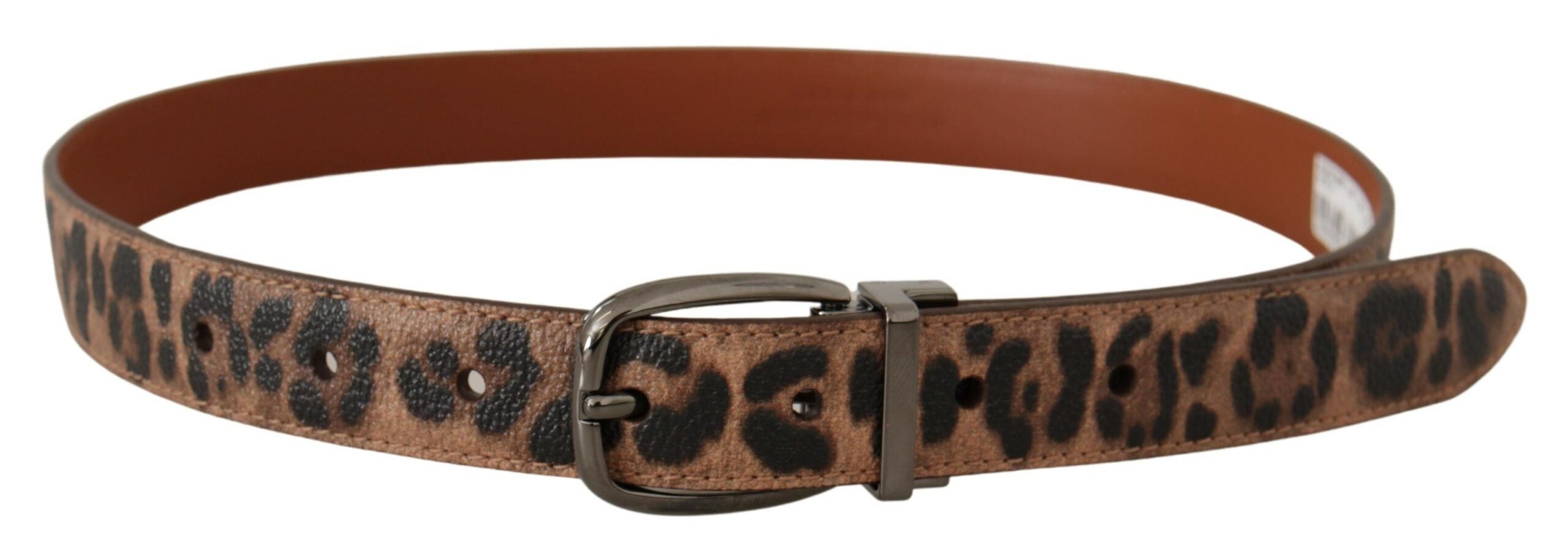 Brown Leopard Embossed Leather Buckle Belt - 75-cm-30-inches
