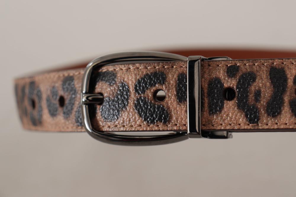 Brown Leopard Embossed Leather Buckle Belt - 75-cm-30-inches