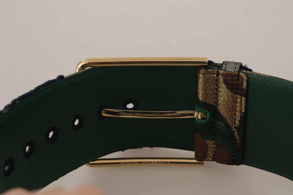 Green Jacquard Embroid L...r Gold Metal Buckle Belt - 70-cm-28-inches