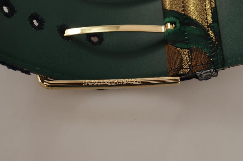 Green Jacquard Embroid L...r Gold Metal Buckle Belt - 70-cm-28-inches
