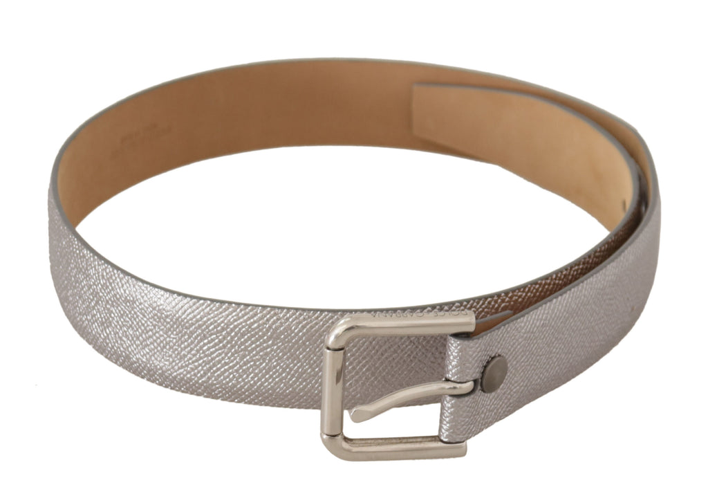 Metallic Silver Leather Metal Waist Buckle Belt - 65-cm-26-inches