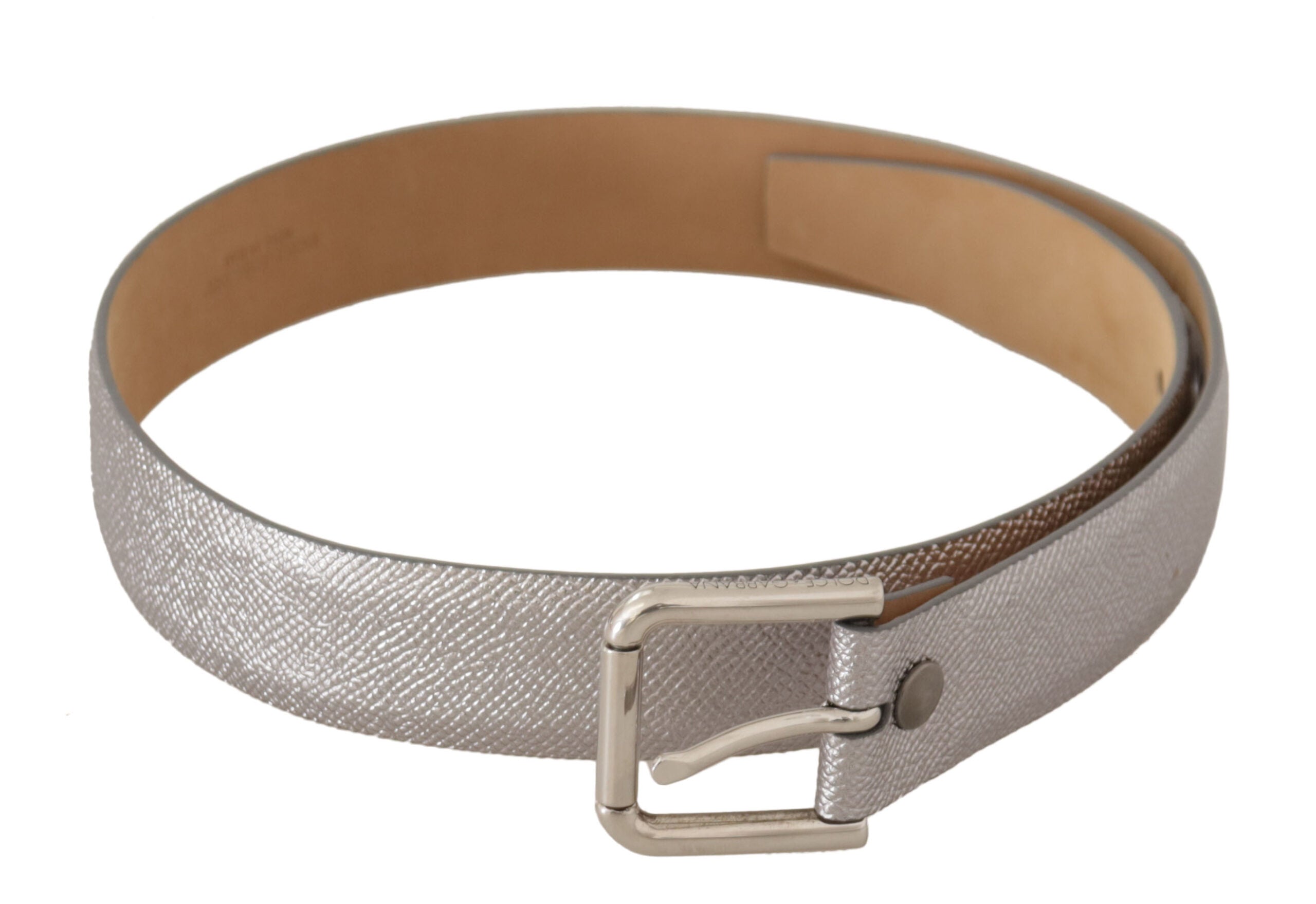 Metallic Silver Leather Metal Waist Buckle Belt - 65-cm-26-inches