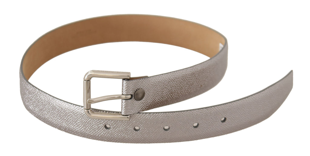 Metallic Silver Leather Metal Waist Buckle Belt - 65-cm-26-inches