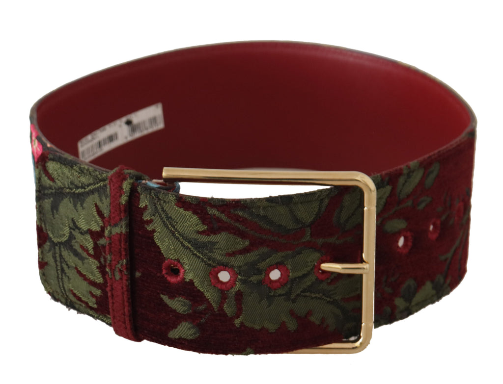 Red Embroidered Leather Gold Logo Metal Buckle Belt - 70-cm-28-inches
