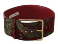Red Embroidered Leather Gold Logo Metal Buckle Belt - 70-cm-28-inches