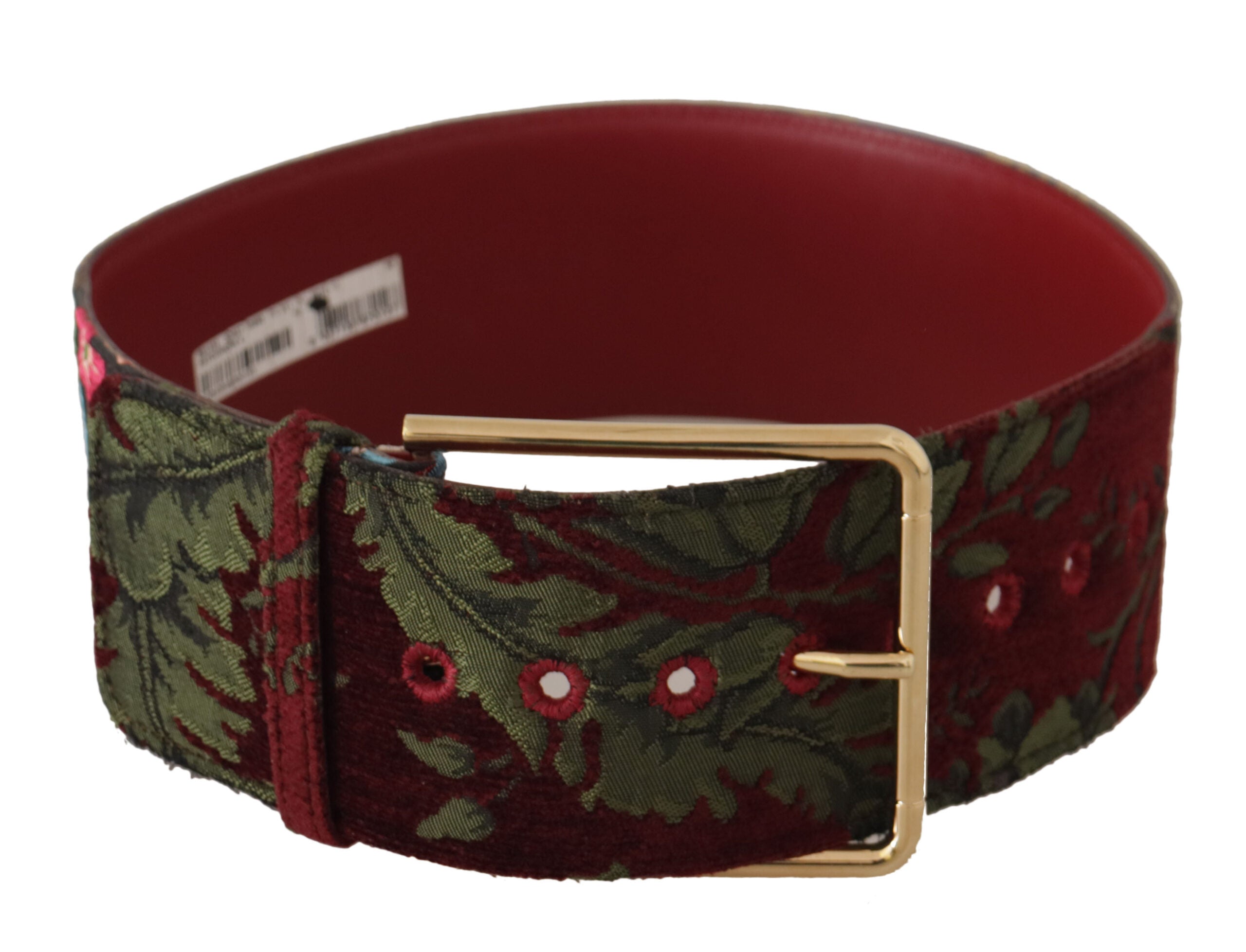 Red Embroidered Leather Gold Logo Metal Buckle Belt - 70-cm-28-inches
