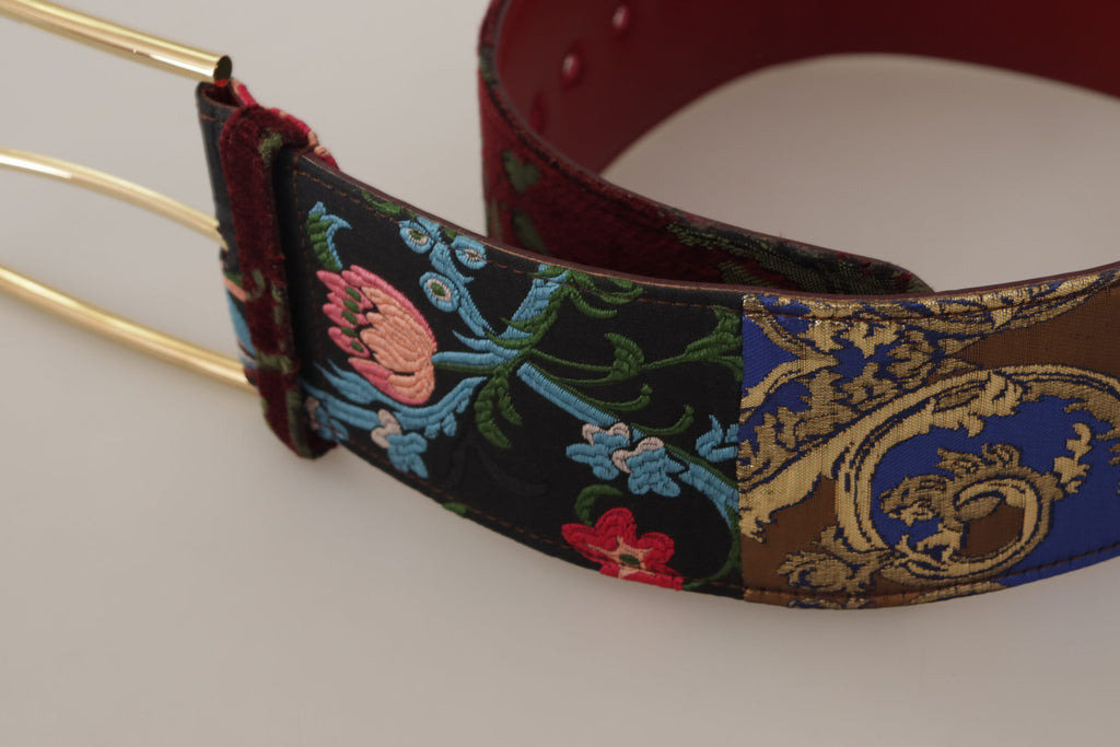 Red Embroidered Leather Gold Logo Metal Buckle Belt - 70-cm-28-inches