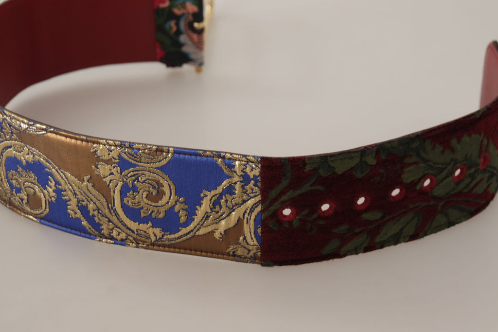 Red Embroidered Leather Gold Logo Metal Buckle Belt - 70-cm-28-inches