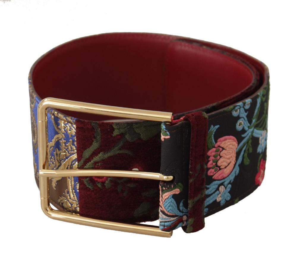 Red Embroidered Leather Gold Logo Metal Buckle Belt - 70-cm-28-inches