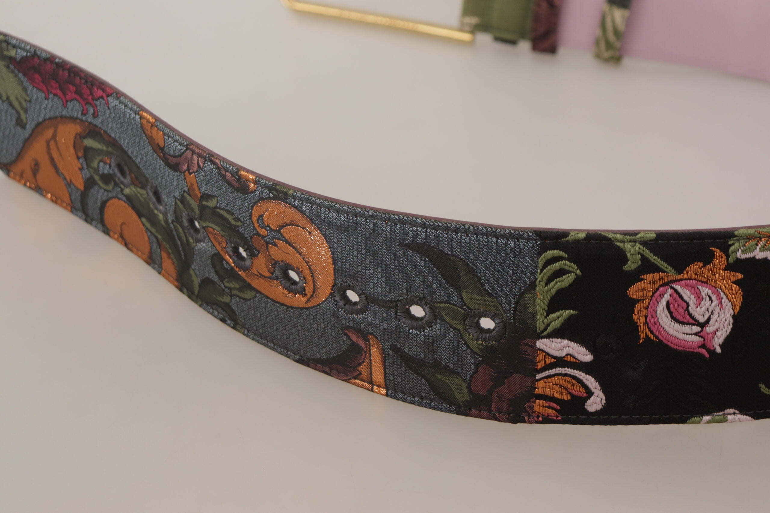 Multicolor Leather Embro...d Gold Metal Buckle Belt - 75-cm-30-inches