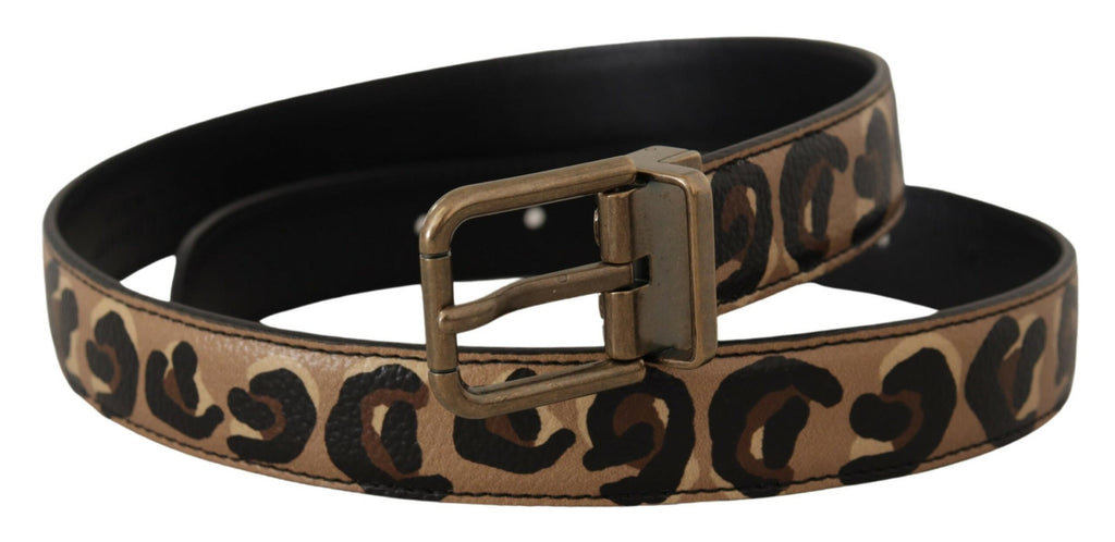 Brown Leather Leopard Print Bronze Metal Buckle Belt - 75-cm-30-inches