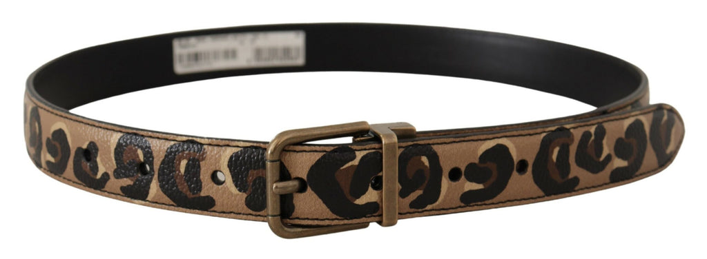 Brown Leather Leopard Print Bronze Metal Buckle Belt - 75-cm-30-inches