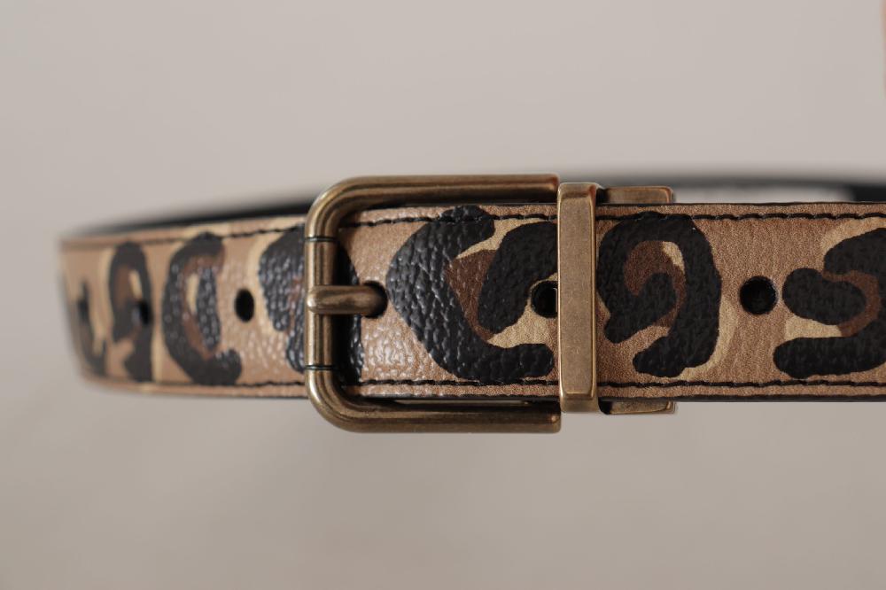 Brown Leather Leopard Print Bronze Metal Buckle Belt - 75-cm-30-inches