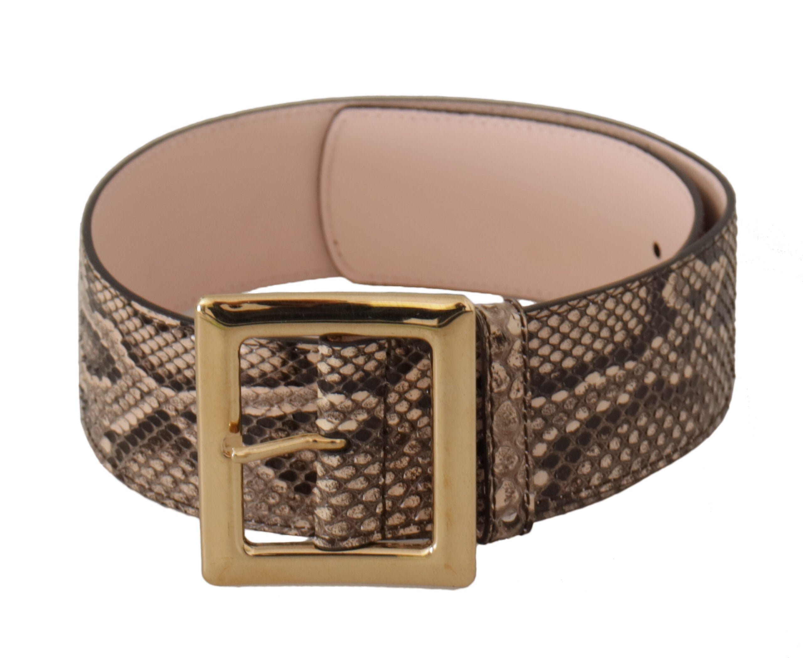 Beige Exotic Leather Wide Gold Metal Buckle Belt - 65-cm-26-inches