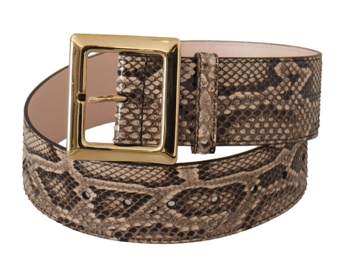 Beige Exotic Leather Wide Gold Metal Buckle Belt - 65-cm-26-inches